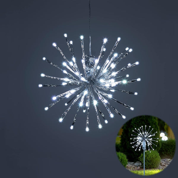 24IN Silver Frame Starburst Firework Light with 160 White LEDs, Indoor/Outdoor Decoration