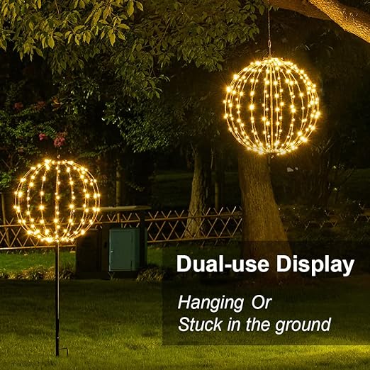 16IN Brown Frame Light Ball, 128 Warm White LEDs, Foldable Metal Frame, Indoor/Outdoor Garden Decoration image 9