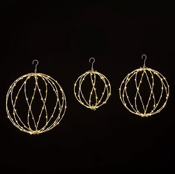 Light Ball Yard Decoration Pathway Lights Sphere Light, Pack of 3 (12'' 16'' 20''), Fold Flat Metal Frame Indoor Outdoor Waterproof Garden Lights, Plug in(Set of 3)