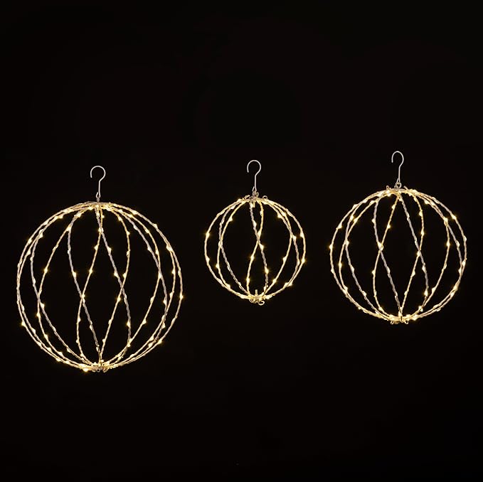 White Frame Light Ball 3-Pack (12IN, 16IN, 20IN), 248 Warm White LEDs, Indoor/Outdoor Garden Decoration image 1