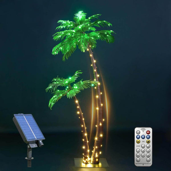 LIGHTSHARE Gorgeous Artificial Lighted Solar Palm Tree 4FT&6FT Office Decor, 184LED for Outside Patio Home Party Garden Nativity