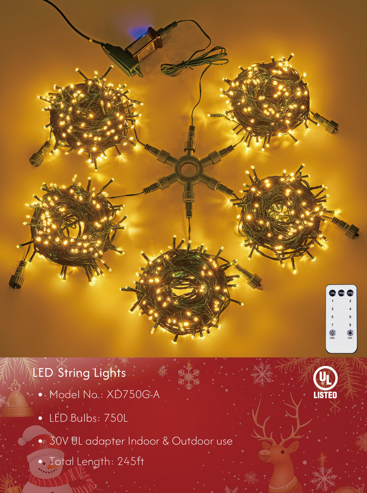 LED Christmas String Lights with Timer Remote & Modes