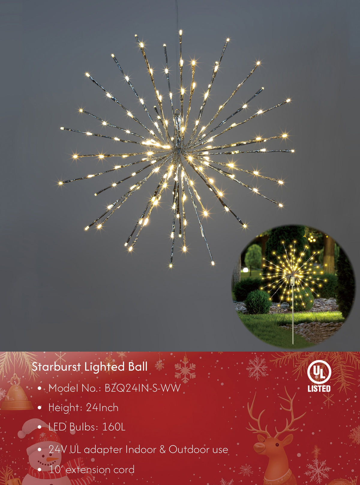 Starburst Light Lighted Ball LED Firework Lights White Twinkle Hanging Ball Dual-use for Patio Walkway Pathway Decoration Indoor/Outdoor image 1