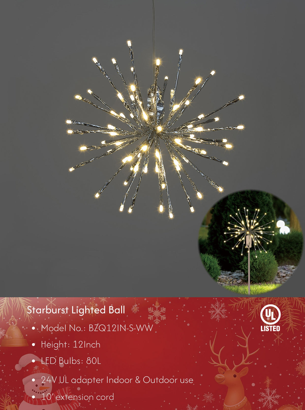 Starburst Light Lighted Ball LED Firework Lights White Twinkle Hanging Ball Dual-use for Patio Walkway Pathway Decoration Indoor/Outdoor image 1