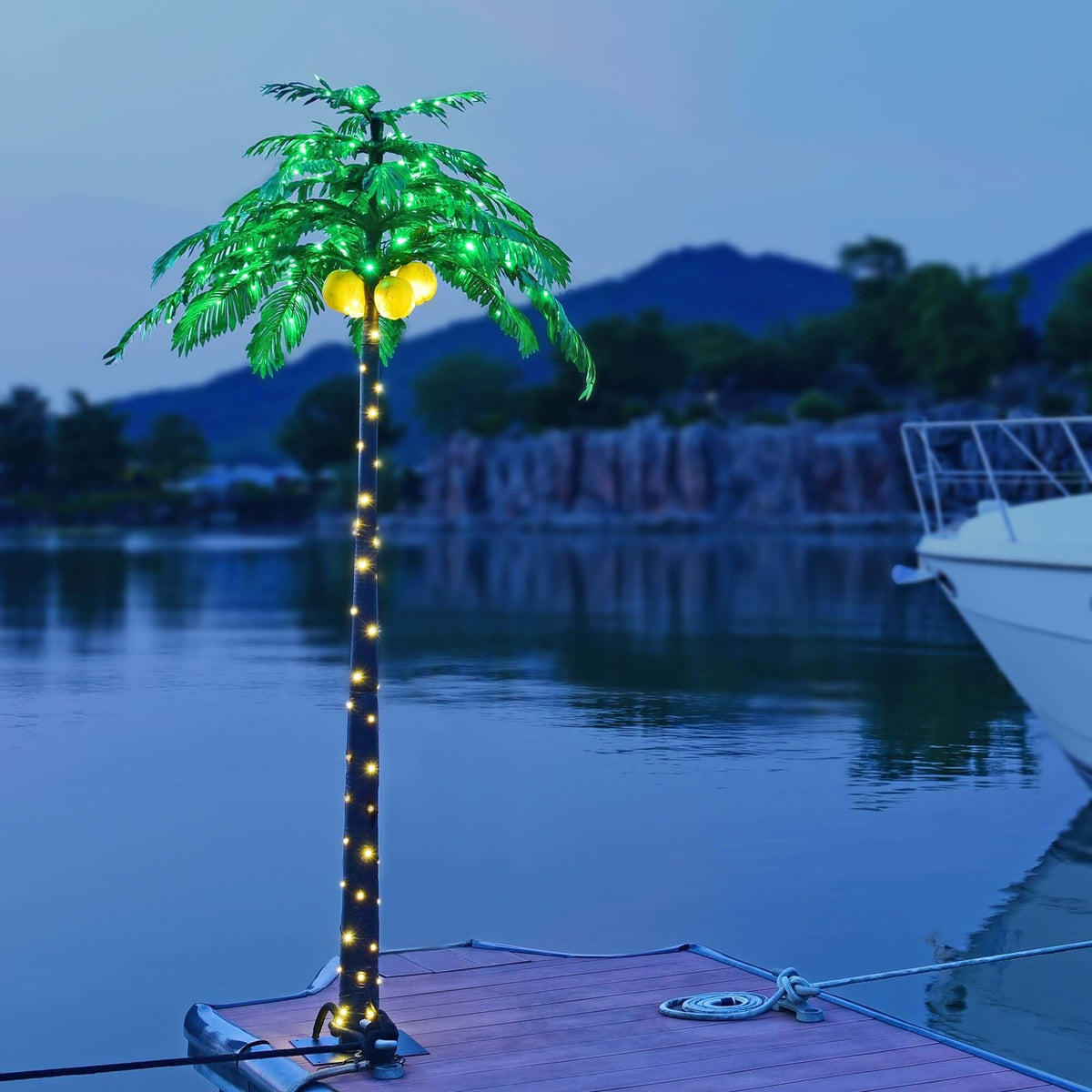 9FT Lighted Palm Tree with 216 Warm White LEDs & 80-LED Coconuts (Electric), Indoor/Outdoor Tropical Decoration image 1