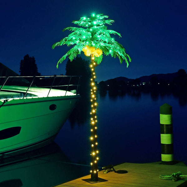 Lightshare Lighted Upgraded 8FT Gorgeous Artificial Lighted Palm Tree, 256 LED Lights, Decoration for Home, Party, Christmas, Nativity, Outside Patio