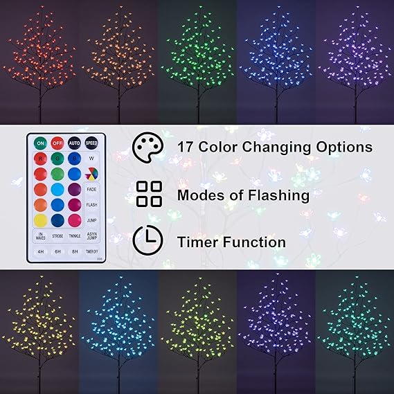 5FT Lighted Cherry Blossom Tree with 128 Multicolor RGB LEDs, Indoor/Outdoor Holiday Decoration image 3