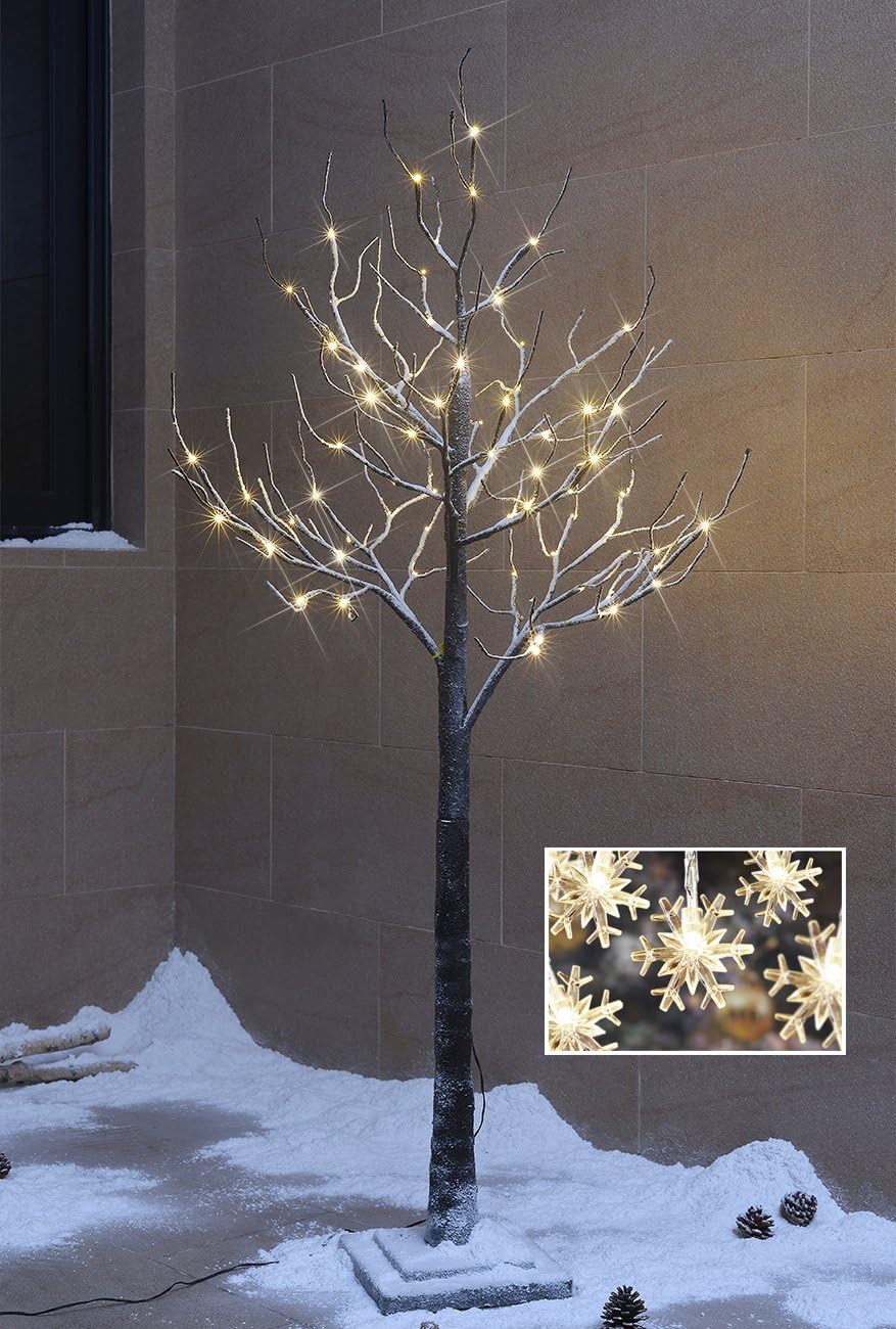 LIGHTSHARE Snow Dusted Tree with Warm White LED Lights, Brown, for Indoor and Outdoor, Christmas Decoration Idea