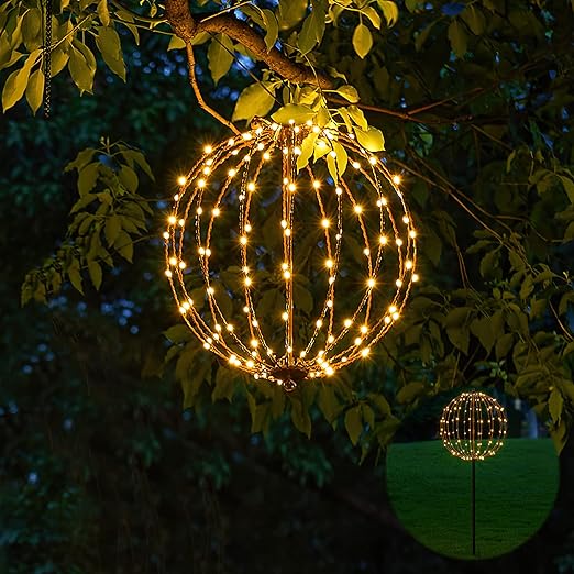 10IN Brown Frame Light Ball, 48 Warm White LEDs, Foldable Metal Frame, Indoor/Outdoor Garden Decoration image 6