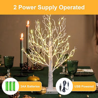 24IN Lighted Willow Tree Bonsai 70 Mini LED Lights Artificial Birch Tree for Home, Festival, Nativity, Party, and Christmas Decoration, Plug in or Battery (Black/White)