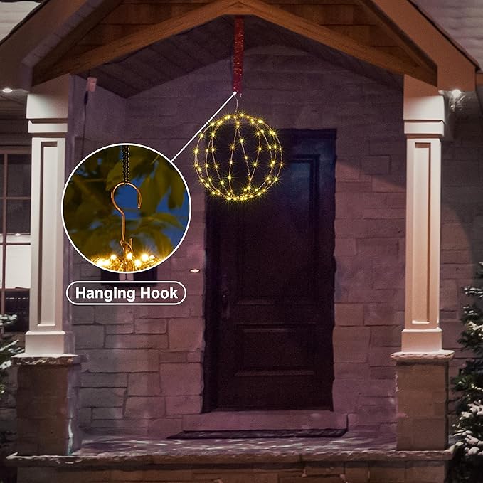 Light Ball Yard Decoration Pathway Lights Sphere Light, Pack of 3 (12'' 16'' 20''), Fold Flat Metal Frame Indoor Outdoor Waterproof Garden Lights, Plug in(Set of 3) image 5