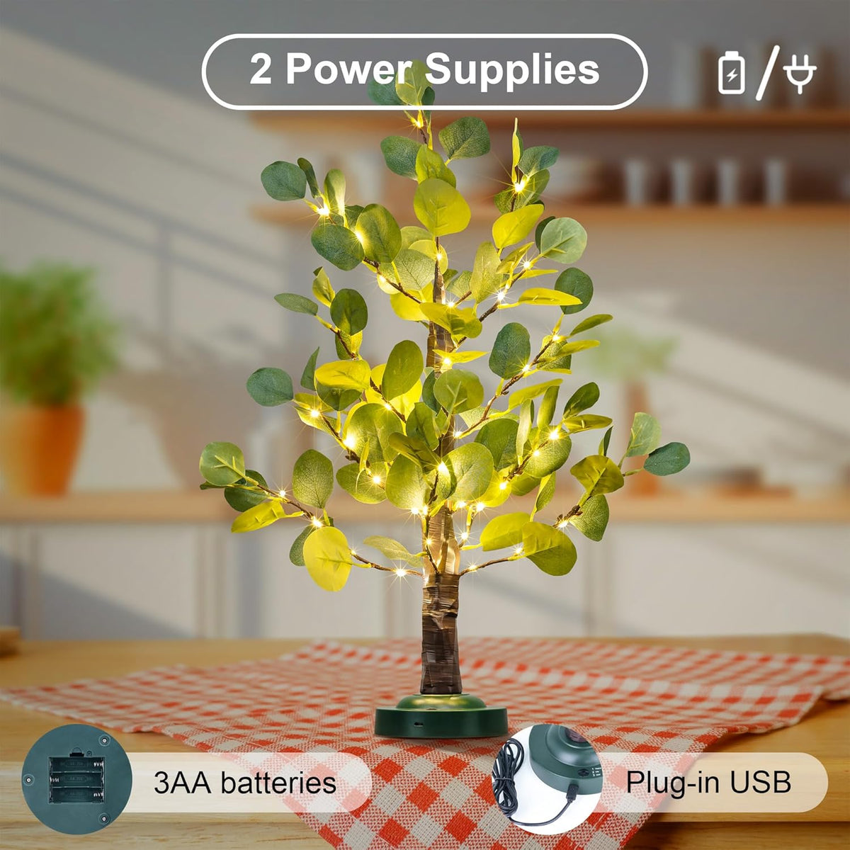 24IN Lighted Eucalyptus Tree Lamp with Warm White LEDs image 4