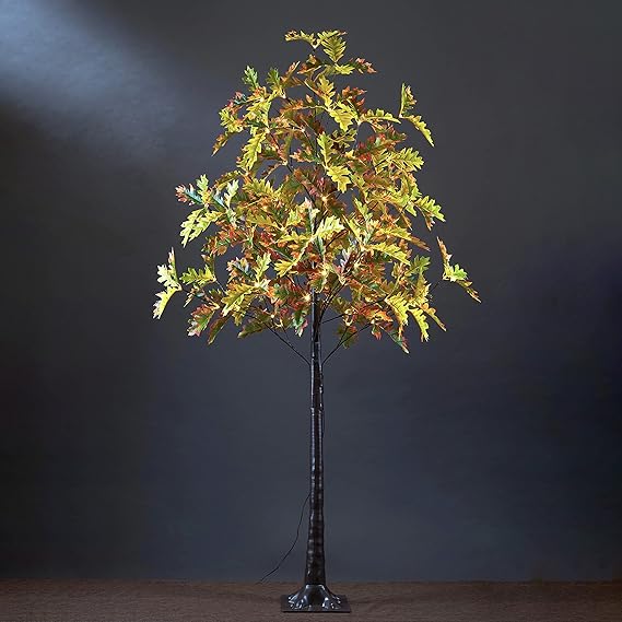 6FT Lighted Oak Tree, Warm White LEDs with Green & Yellow Leaves, Indoor/Outdoor Decoration image 4