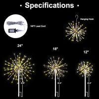 Starburst Light Lighted Ball LED Firework Lights White Twinkle Hanging Ball Dual-use for Patio Walkway Pathway Decoration Indoor/Outdoor