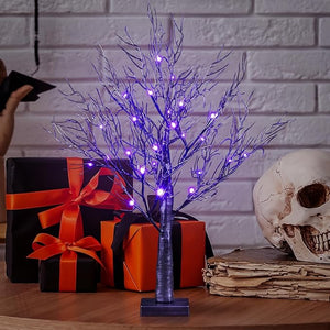 26IN Halloween Willow Bonsai 20LED Lights Artificial Spooky Tree for Home, Festival, Nativity, Party, and Christmas Decoration, Plug in or Battery