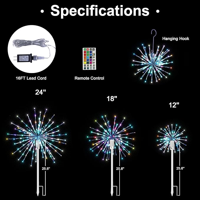24IN Silver Frame Starburst Firework Light with 160 RGB LEDs, Indoor/Outdoor Decoration image 9