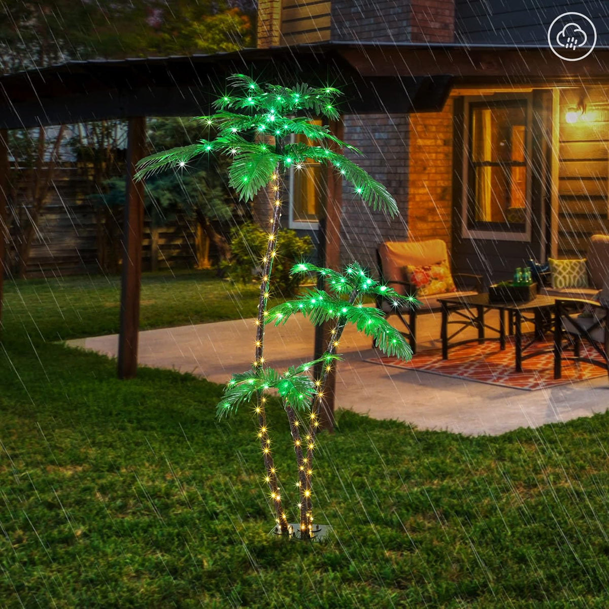 Lighted 6FT Gorgeous Palm Tree 3-Trunk Artificial Palm Tree 203LED Lights for Decoration Outdoor and Indoors Tiki Bar Christmas Patio Pool image 4