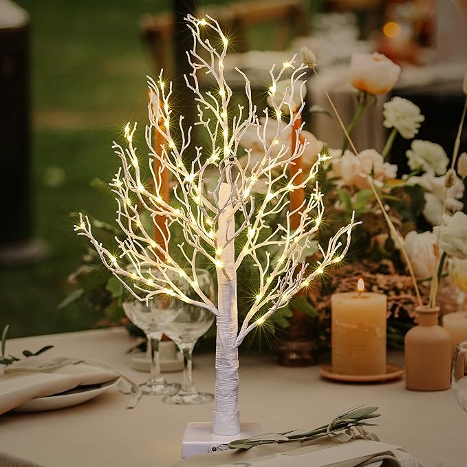 24IN White Trunk Lighted Willow Bonsai Tree with 70 Warm White LEDs, Indoor/Outdoor Decoration image 7