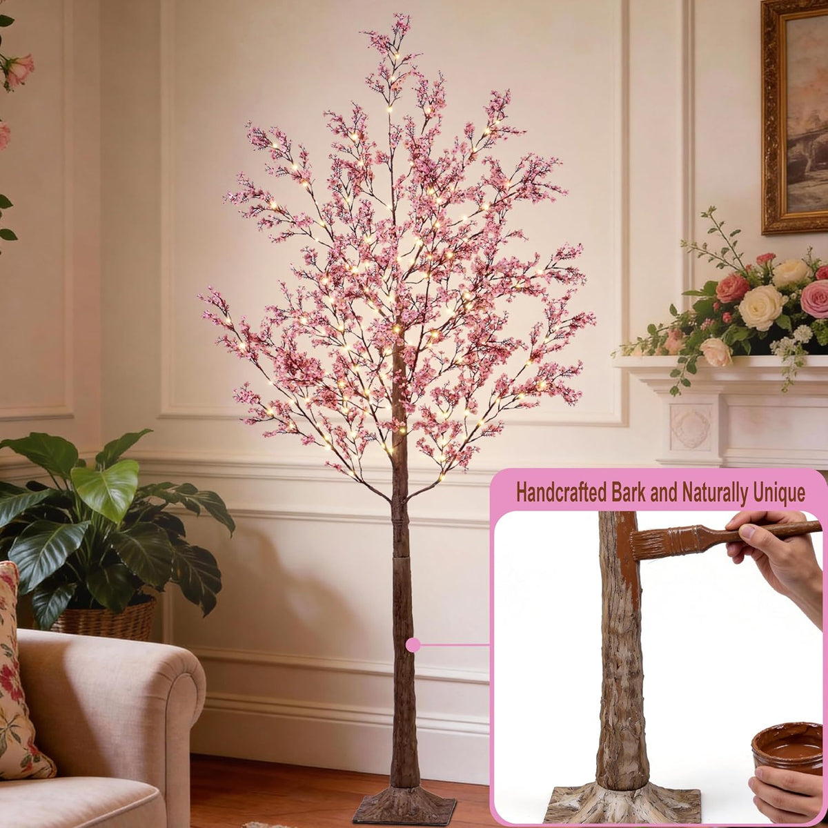 LIGHTSHARE 6FT Lighted Cherry Blossom Tree with 171 LED Warm White Lights, Artificial Sakura Tree with Dimmable Timer Transformer, Indoor Outdoor Decorative Tree with Ground Stakes image 6