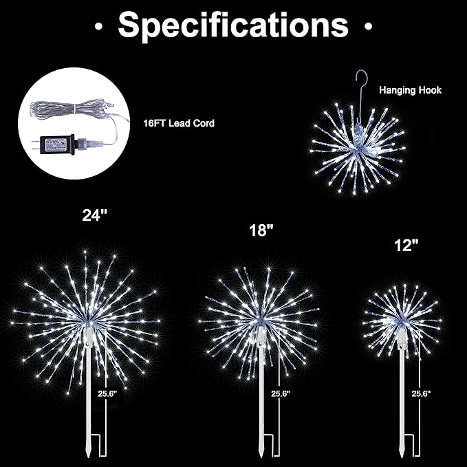 Starburst Light Lighted Ball LED Firework Lights White Twinkle Hanging Ball Dual-use for Patio Walkway Pathway Decoration Indoor/Outdoor