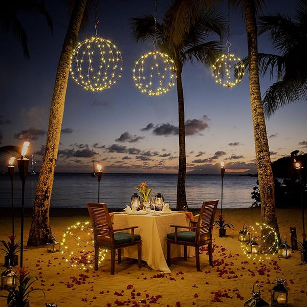 Light Ball Yard Decoration Pathway Lights Sphere Light, Pack of 3 (12'' 16'' 20''), Fold Flat Metal Frame Indoor Outdoor Waterproof Garden Lights, Plug in(Set of 3)