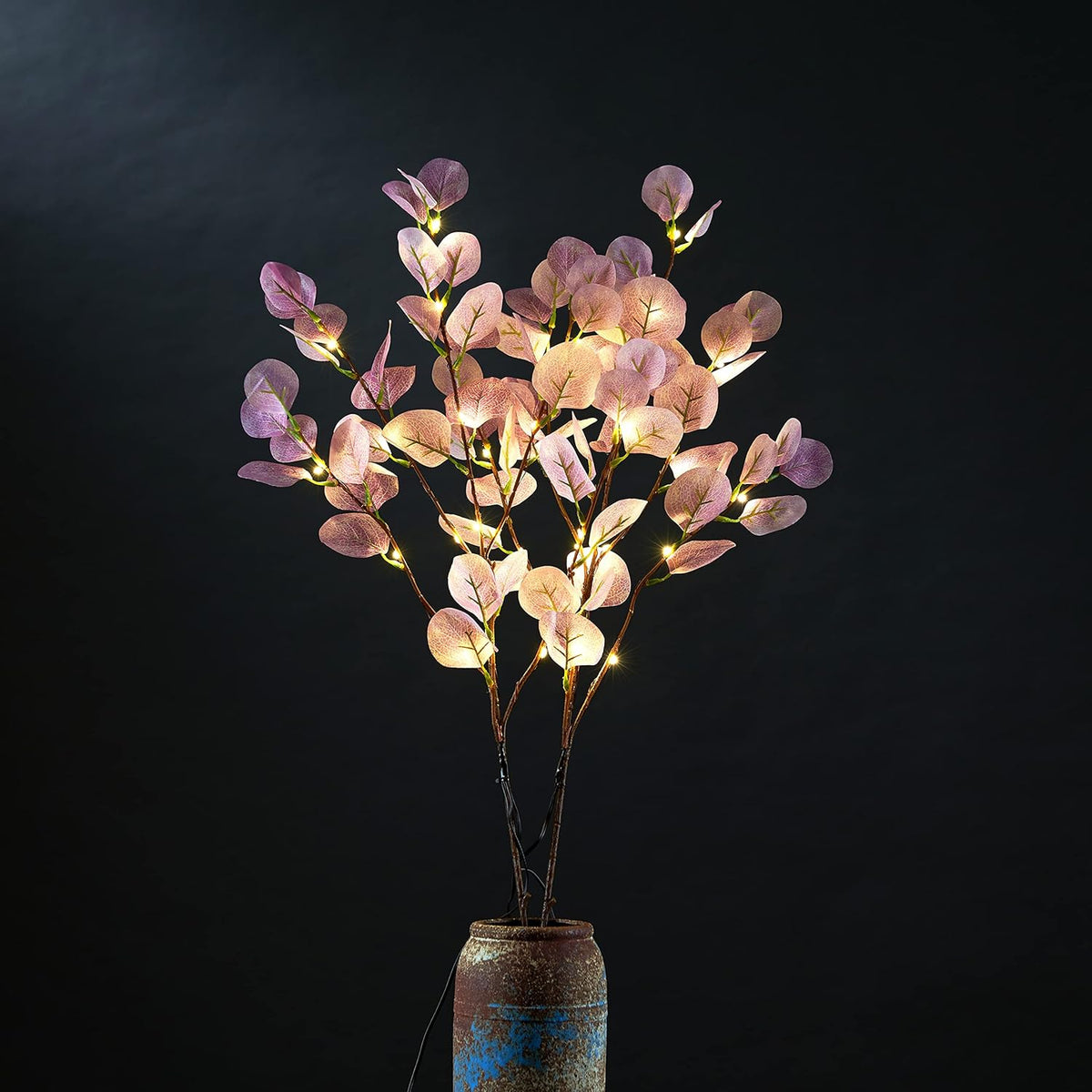 30IN Lighted Eucalyptus Twigs, Purple Leaves with 38 Warm White LEDs, Elegant Home Decoration & Gift Idea image 4