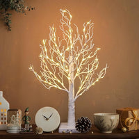 24IN Lighted Willow Tree Bonsai 70 Mini LED Lights Artificial Birch Tree for Home, Festival, Nativity, Party, and Christmas Decoration, Plug in or Battery (Black/White)