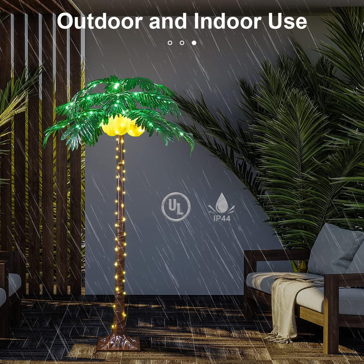 5FT Lighted Palm Tree with 208 Warm White LEDs & 3 LED Coconuts, Indoor/Outdoor Tropical Decoration image 4