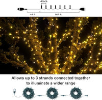 108ft 300LED Christmas Lights Connectable with 8 Modes & Timer Remote, Green Wire, Warm White
