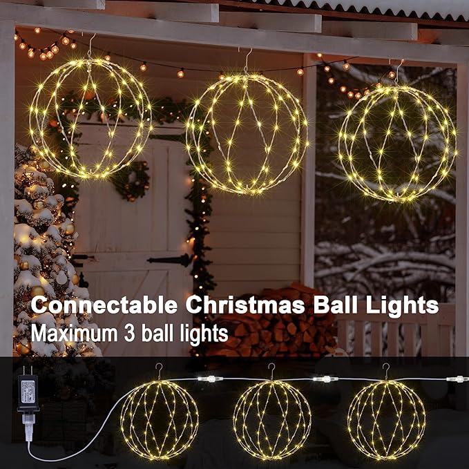 Light Ball Yard Decoration Pathway Lights Sphere Light, Pack of 3 (12'' 16'' 20''), Fold Flat Metal Frame Indoor Outdoor Waterproof Garden Lights, Plug in(Set of 3) image 6
