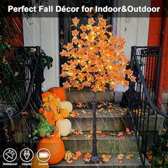 5FT Fall Maple Tree (Red Leaves), 96 Warm White LEDs, Indoor/Outdoor Autumn Decoration image 3