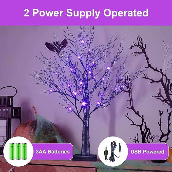 26IN Halloween Willow Bonsai 20LED Lights Artificial Spooky Tree for Home, Festival, Nativity, Party, and Christmas Decoration, Plug in or Battery image 4