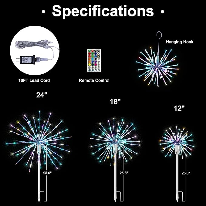 Starburst Light Lighted Ball LED Firework Lights White Twinkle Hanging Ball Dual-use for Patio Walkway Pathway Decoration Indoor/Outdoor