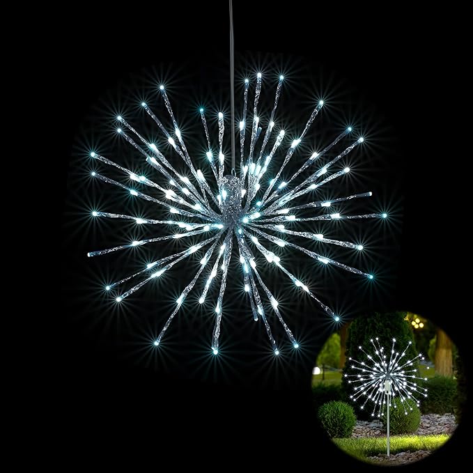 18IN Silver Frame Starburst Firework Light with 120 White LEDs, Indoor/Outdoor Decoration image 1
