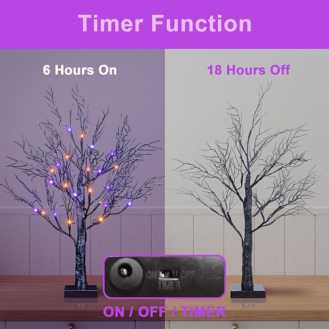 26IN Halloween Willow Bonsai 20LED Lights Artificial Spooky Tree for Home, Festival, Nativity, Party, and Christmas Decoration, Plug in or Battery