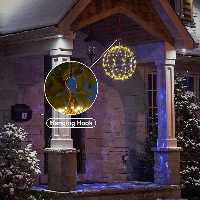 Light Ball Yard Decoration Pathway Lights Sphere Light, Pack of 3 (12'' 16'' 20''), Fold Flat Metal Frame Indoor Outdoor Waterproof Garden Lights, Plug in(Set of 3) image 8