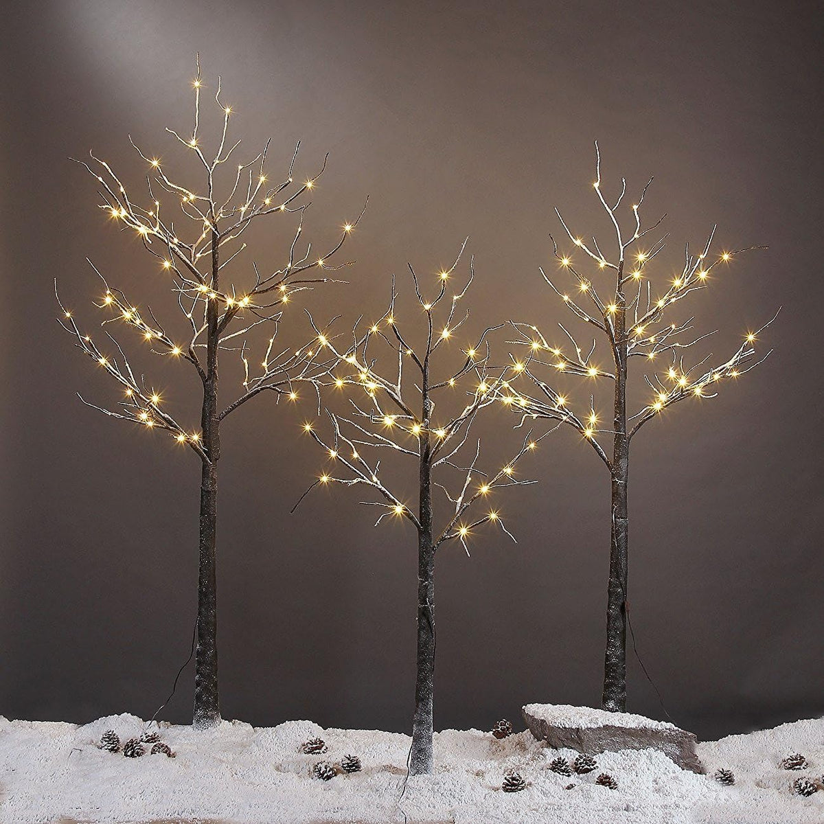 LIGHTSHARE Snow Dusted Tree with Warm White LED Lights, Brown, for Indoor and Outdoor, Christmas Decoration Idea