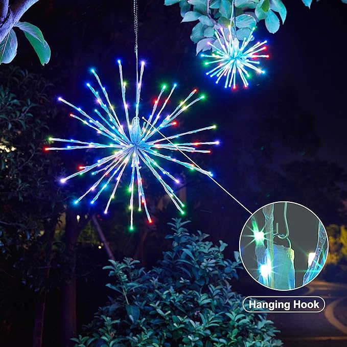 Starburst Light Lighted Ball LED Firework Lights White Twinkle Hanging Ball Dual-use for Patio Walkway Pathway Decoration Indoor/Outdoor