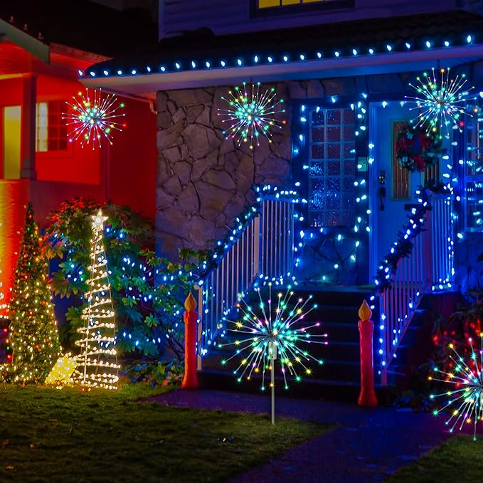24IN White Frame Starburst Firework Light with 160 RGB LEDs, Indoor/Outdoor Decoration image 8