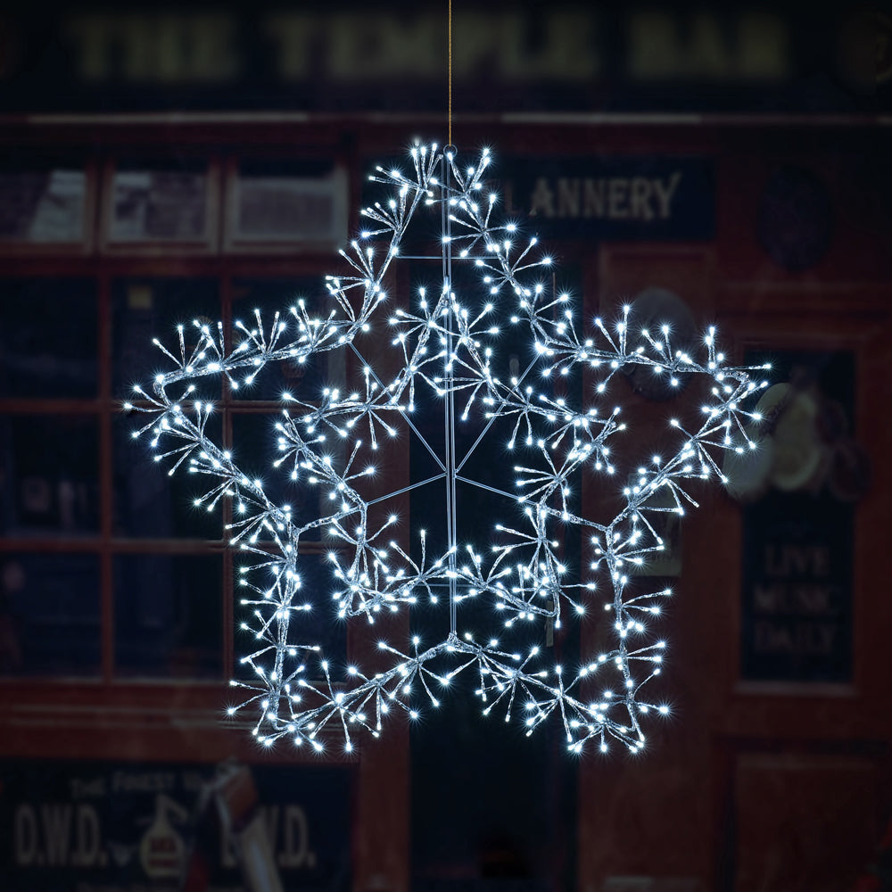 24IN Silver Frame Star Light with Cold White LEDs, Indoor/Outdoor Holiday Decoration image 4