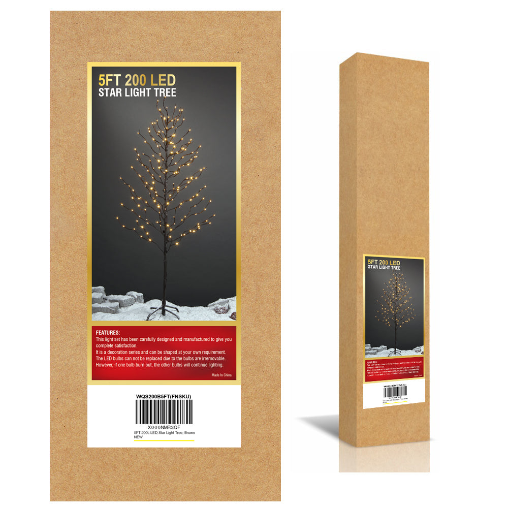 5FT Brown Star Light Tree with 200 Warm White LEDs, Indoor/Outdoor Christmas Decoration image 6