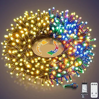 300-LED Christmas String Lights, Green Cord, Multi-color + Warm White, 9 Modes with Timer Remote, Indoor/Outdoor image 8