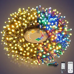 300-LED Christmas String Lights, Green Cord, Multi-color + Warm White, 9 Modes with Timer Remote, Indoor/Outdoor image 8