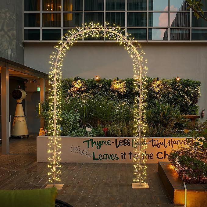 White Lighted Garden Arbor for Bridal Wedding Arch Backdrop image 7