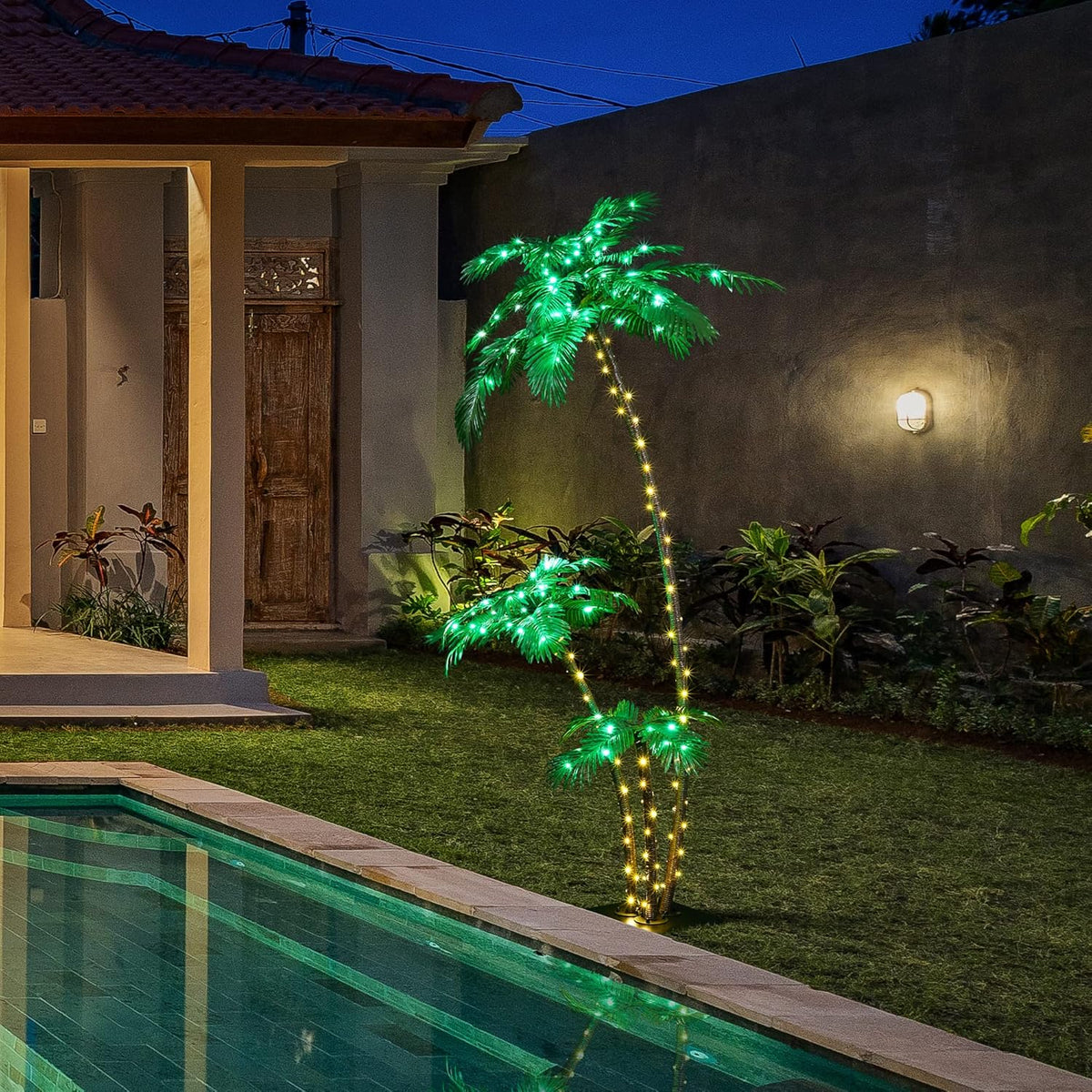 Lighted 6FT Gorgeous Palm Tree 3-Trunk Artificial Palm Tree 203LED Lights for Decoration Outdoor and Indoors Tiki Bar Christmas Patio Pool image 5