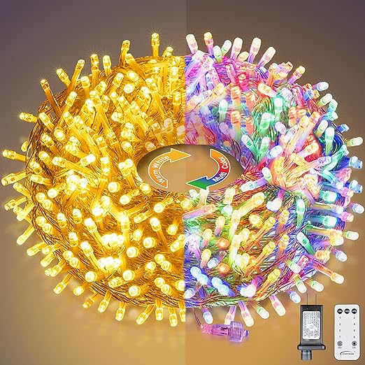 300-LED Christmas String Lights, Transparent Cord, Multi-color + Warm White, 9 Modes with Timer Remote, Indoor/Outdoor image 9