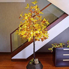 7FT Lighted Oak Tree, Warm White LEDs with Green & Yellow Leaves, Indoor/Outdoor Decoration image 6