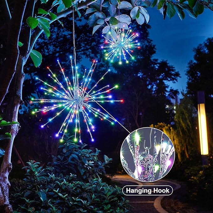 Starburst Light Lighted Ball LED Firework Lights White Twinkle Hanging Ball Dual-use for Patio Walkway Pathway Decoration Indoor/Outdoor