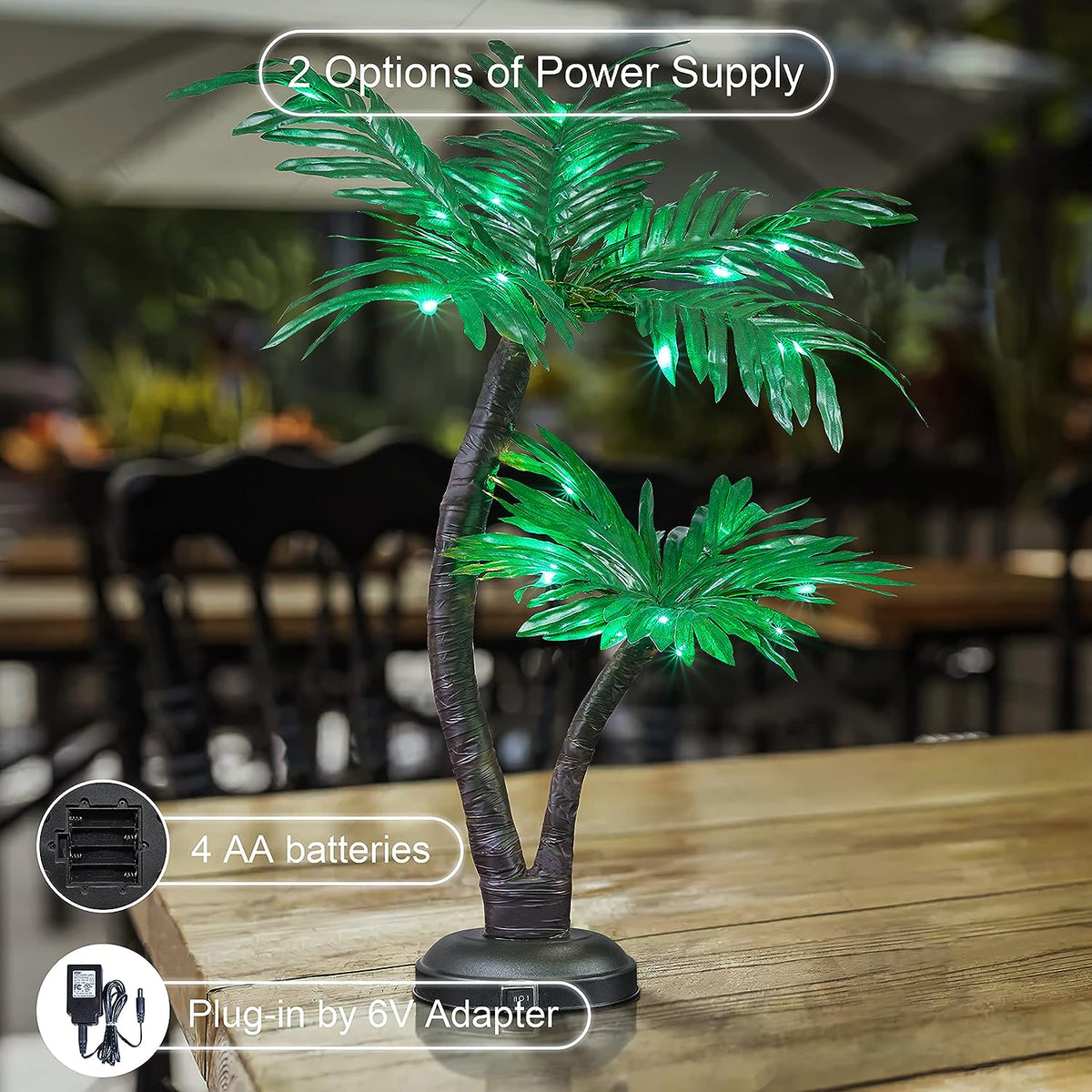 24-Inch Twins Palm Tree Bonsai with Lights image 5