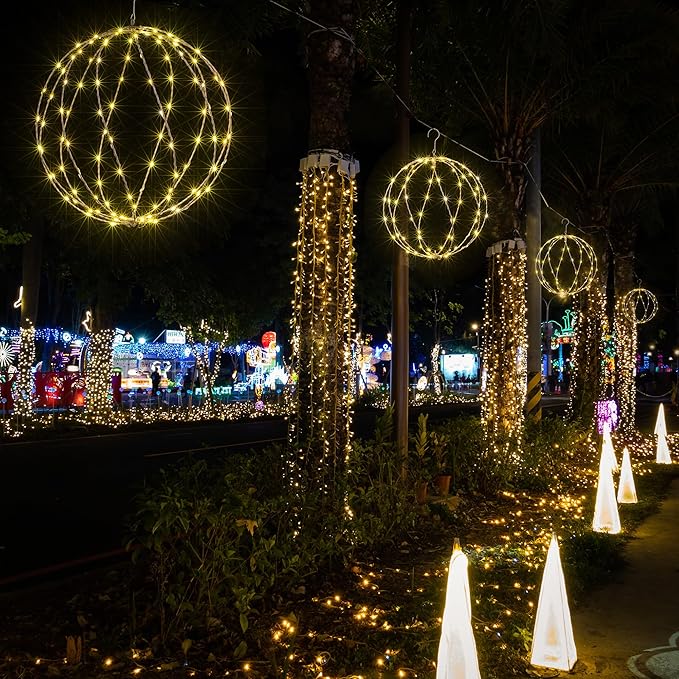 Light Ball Yard Decoration Pathway Lights Sphere Light, Pack of 3 (12'' 16'' 20''), Fold Flat Metal Frame Indoor Outdoor Waterproof Garden Lights, Plug in(Set of 3) image 9